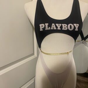 Playboy Black and White Cutout Swimsuit